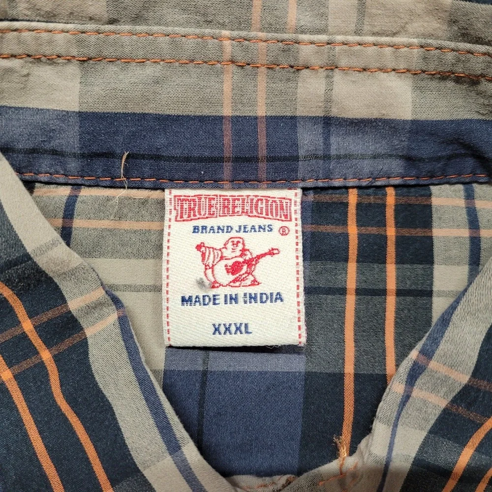 True Religion Western Shirt Mens 3XL Blue Plaid Pearl Snap Long Sleeve Cowboy